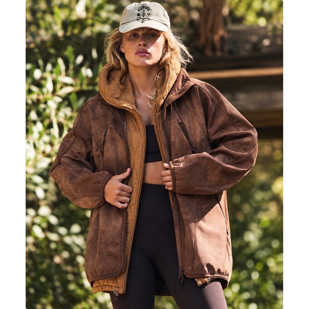 Free People FP Movement Canyon Crush Jacket Toasted Almond Brown  
Size Large
